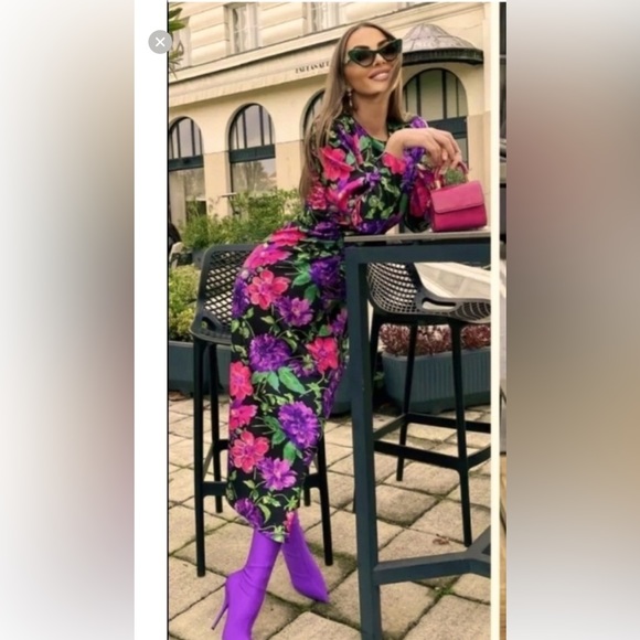 Zara Floral Print Midi Maxi Dress Size XS Extra Small Spring Flower Vacation-M - Picture 3 of 7